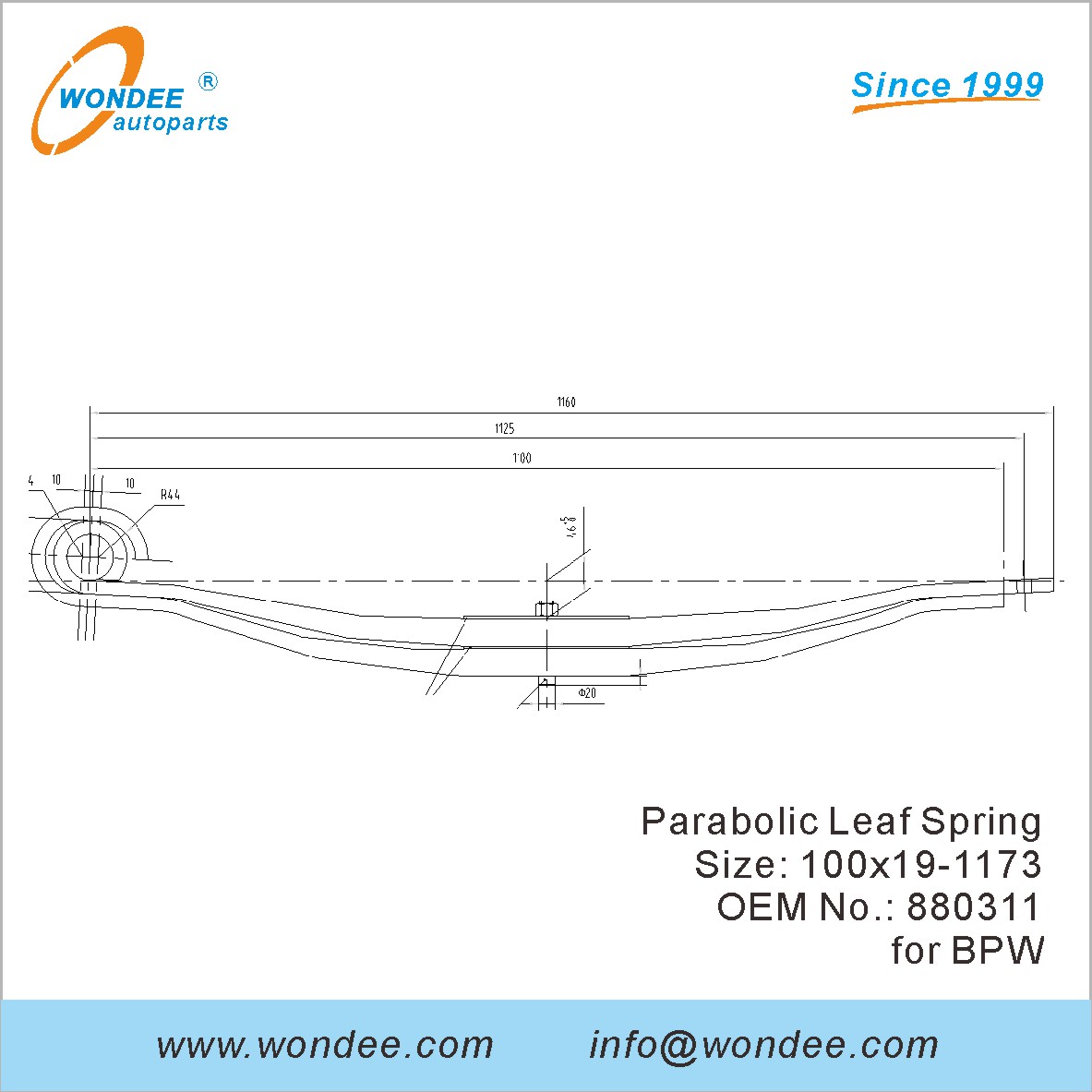 Wondee Light Duty Parabolic Leaf Spring OEM 880311 для BPW