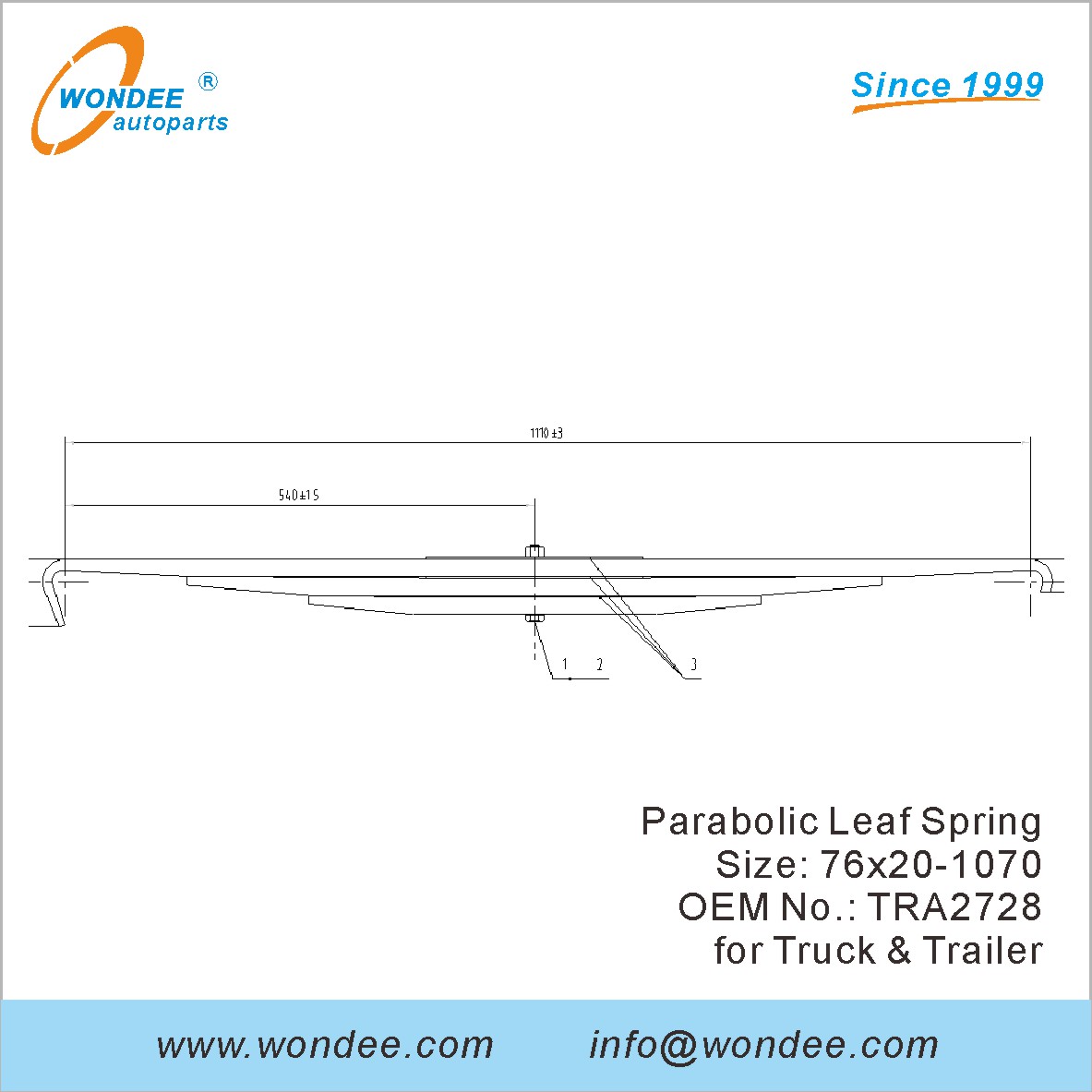 Wondee Light Duty Parabolic Leaf Spring OEM TRA2728 для грузовиков и трейлера
