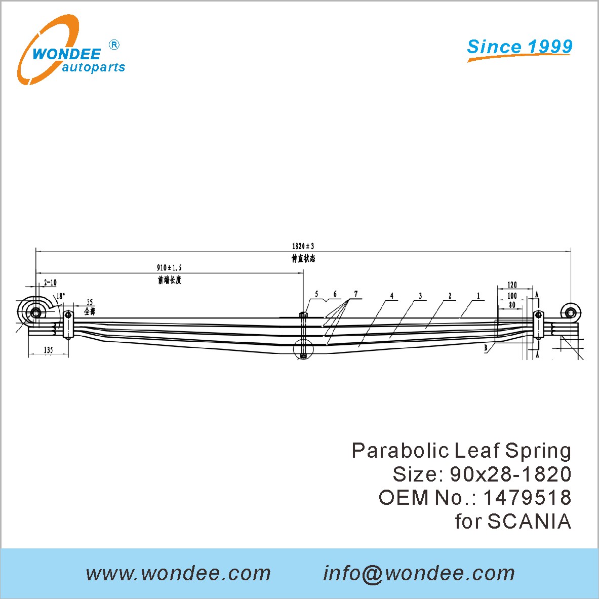 Wondee Detide Parabolic Leaf Spring OEM 1479518 для Scania