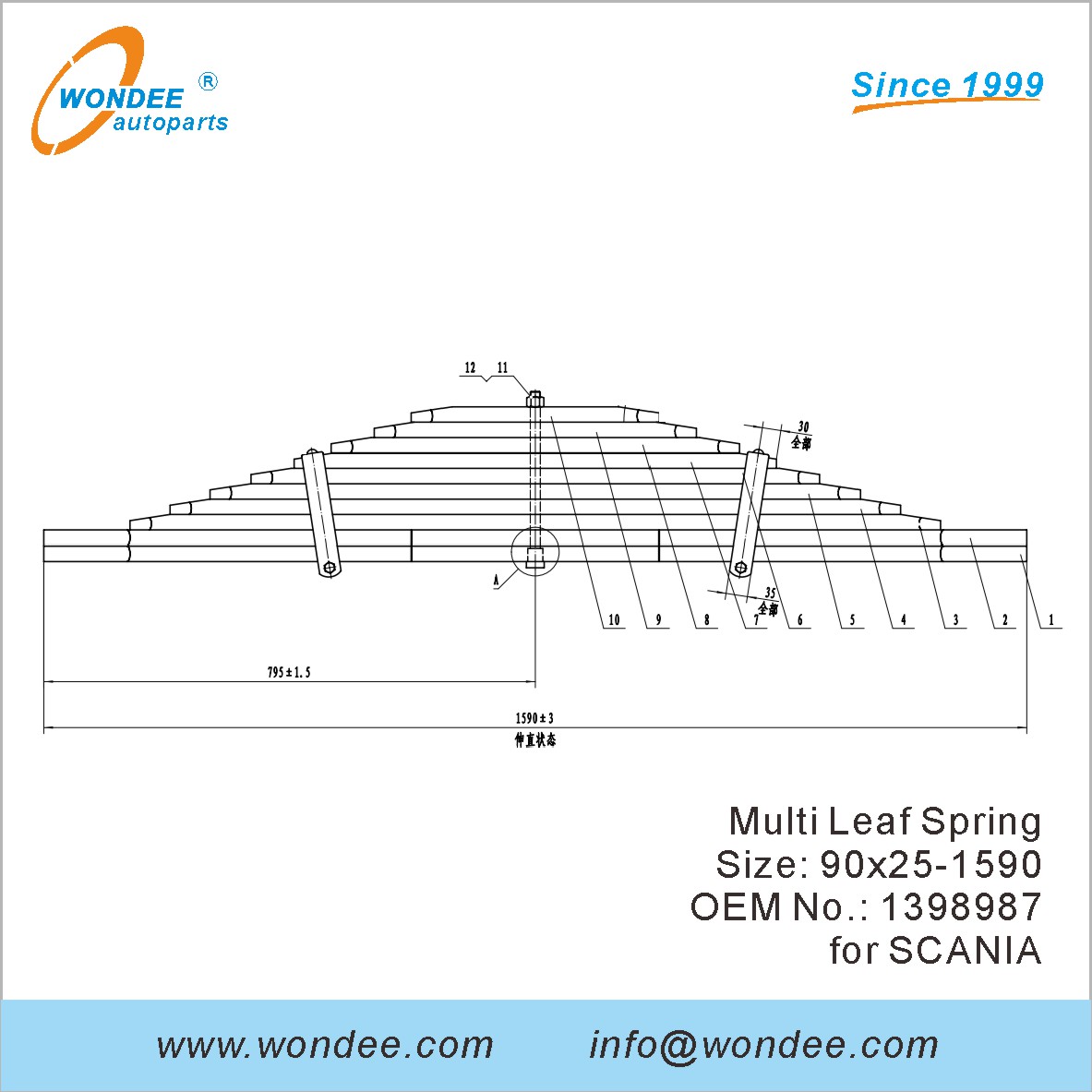 Wondee Heavy Duty Truck Leaf Spring OEM 1398987 для Scania