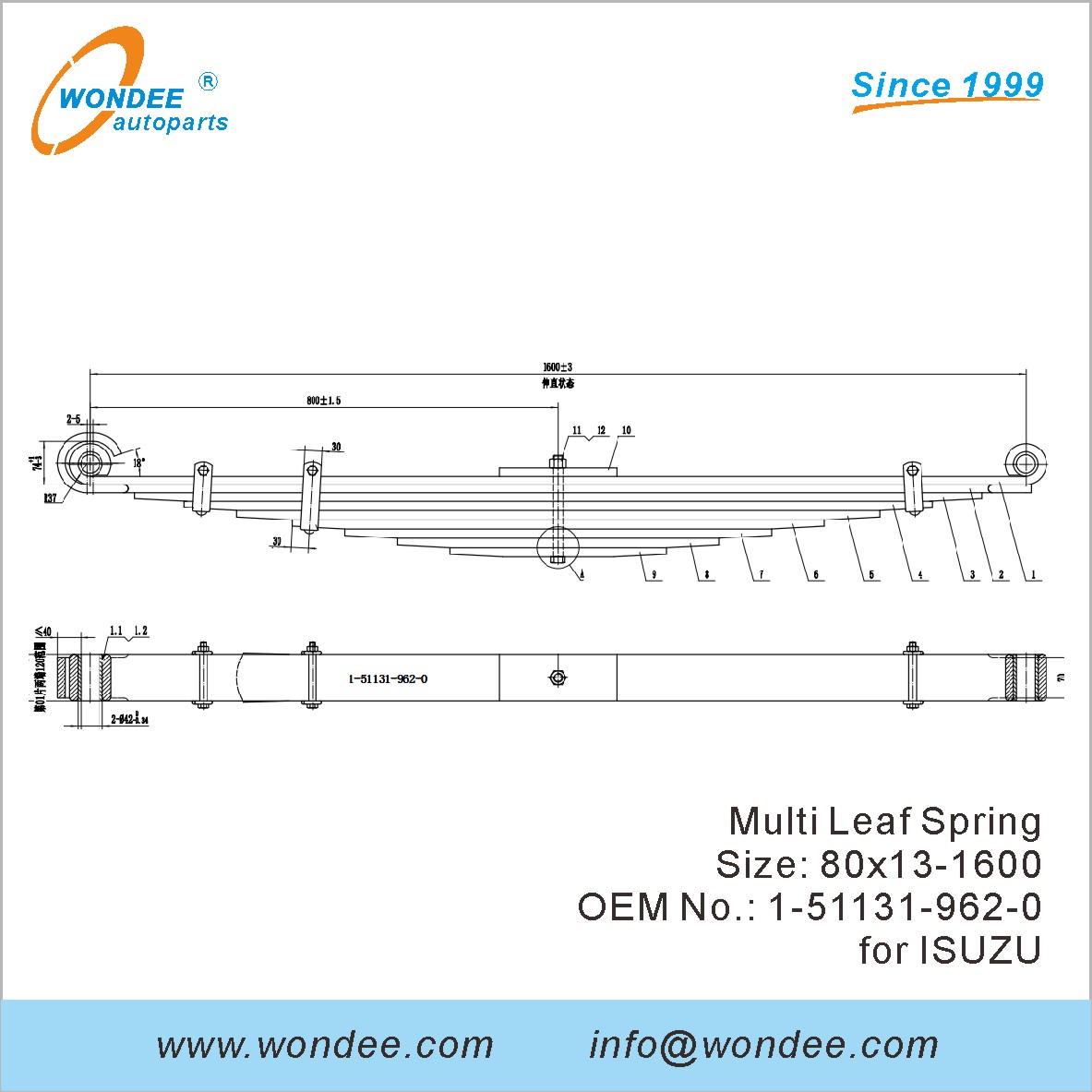 Wondee Heavy Duty Truck Leaf Spring OEM 1-51131-962-0 для Isuzu