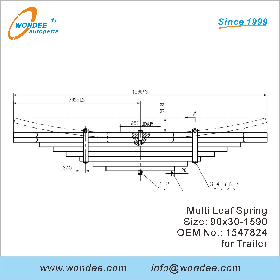 Wondee Heavy Duty Truck Leaf Spring OEM 1547824 для трейлера