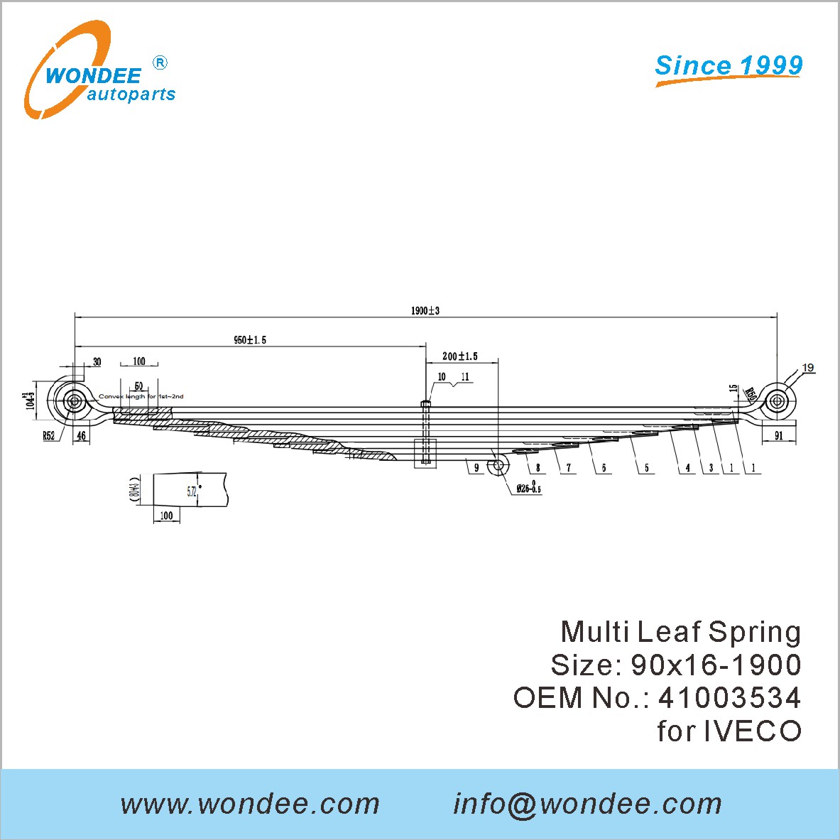 Wondee Heavy Duty Truck Leaf Spring OEM 41003534 для iVeco
