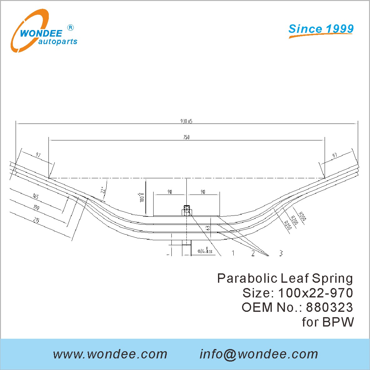 Wondee Light Duty Parabolic Leaf Spring OEM 880323 для BPW