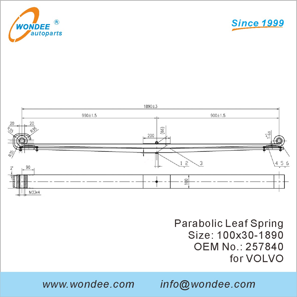 Wondee Light Duty Parabolic Leaf Spring OEM 257840 для Volvo