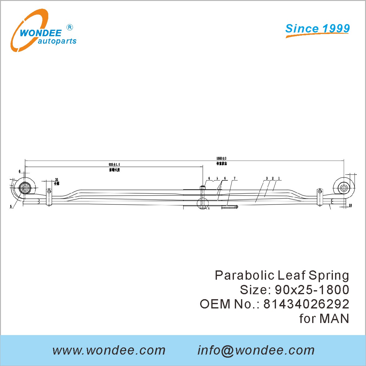 Wondee Heaby Duty Parabolic Leaf Spring OEM 81434026292 для человека