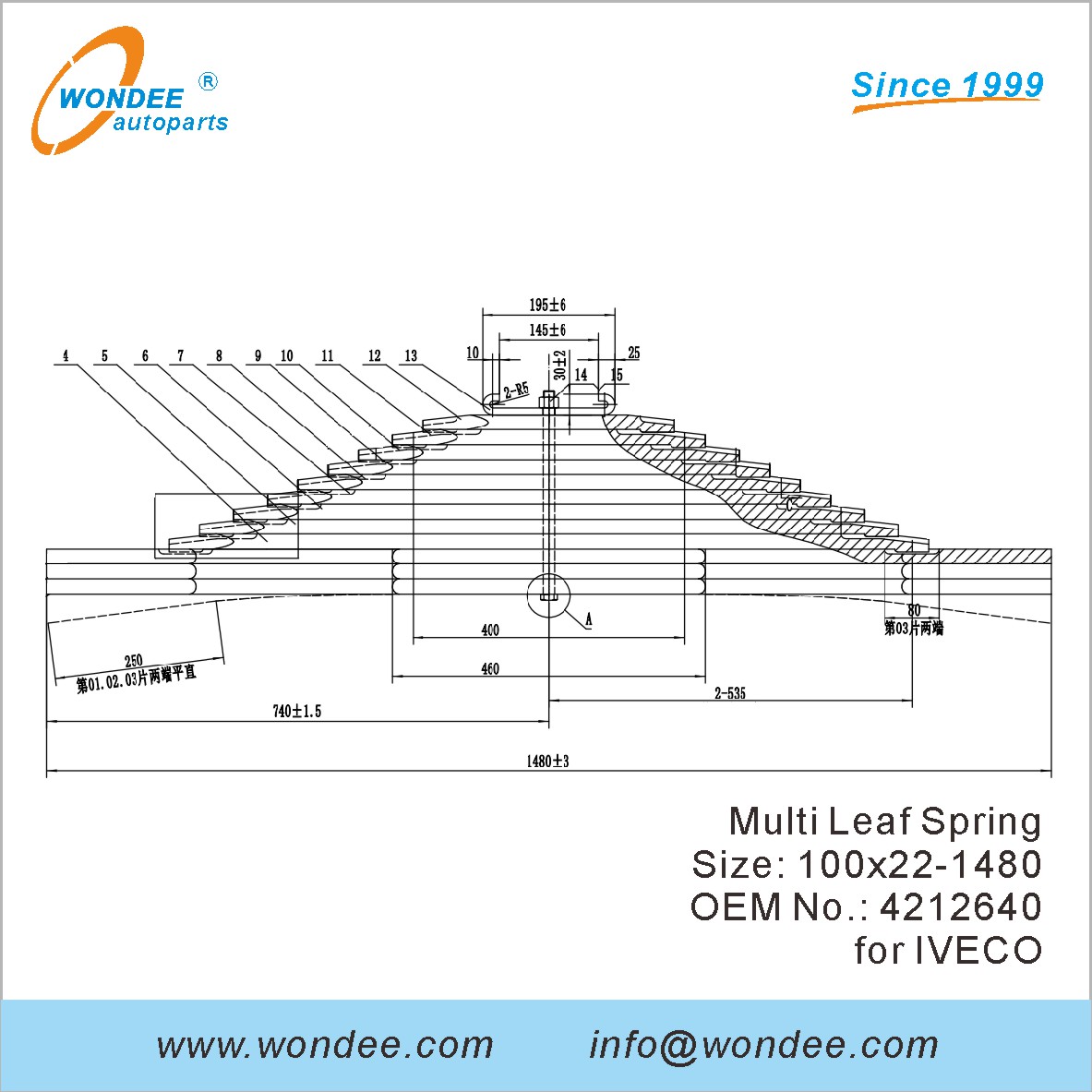 Wondee Heavy Duty Truck Leaf Spring OEM 4212640 для iVeco