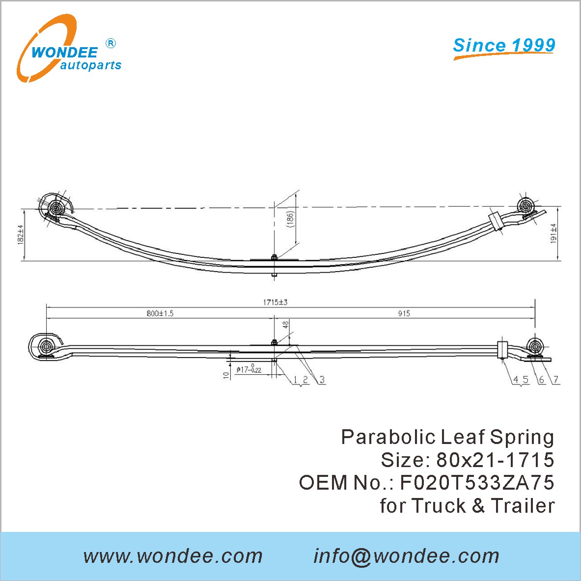 Wondee Light Duty Parabolic Leaf Spring OEM F020T533ZA75 для грузовиков и трейлера