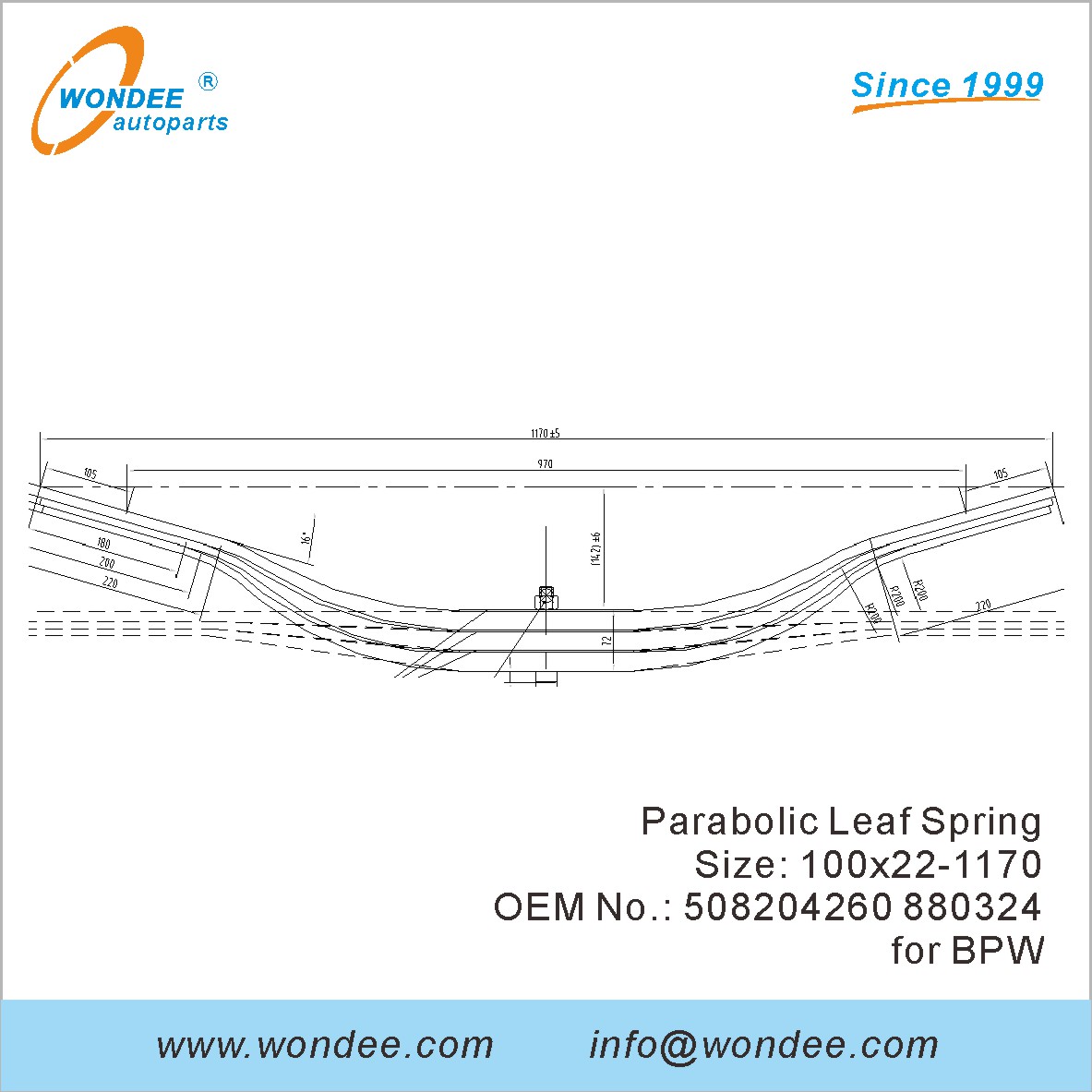 Wondee Light Duty Parabolic Leaf Spring OEM 508204260 880324 для BPW