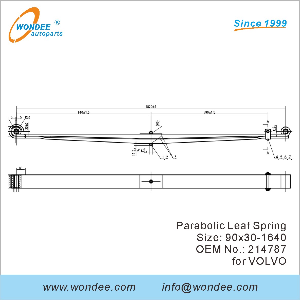 Wondee Light Duty Parabolic Leaf Spring OEM 214787 для Volvo