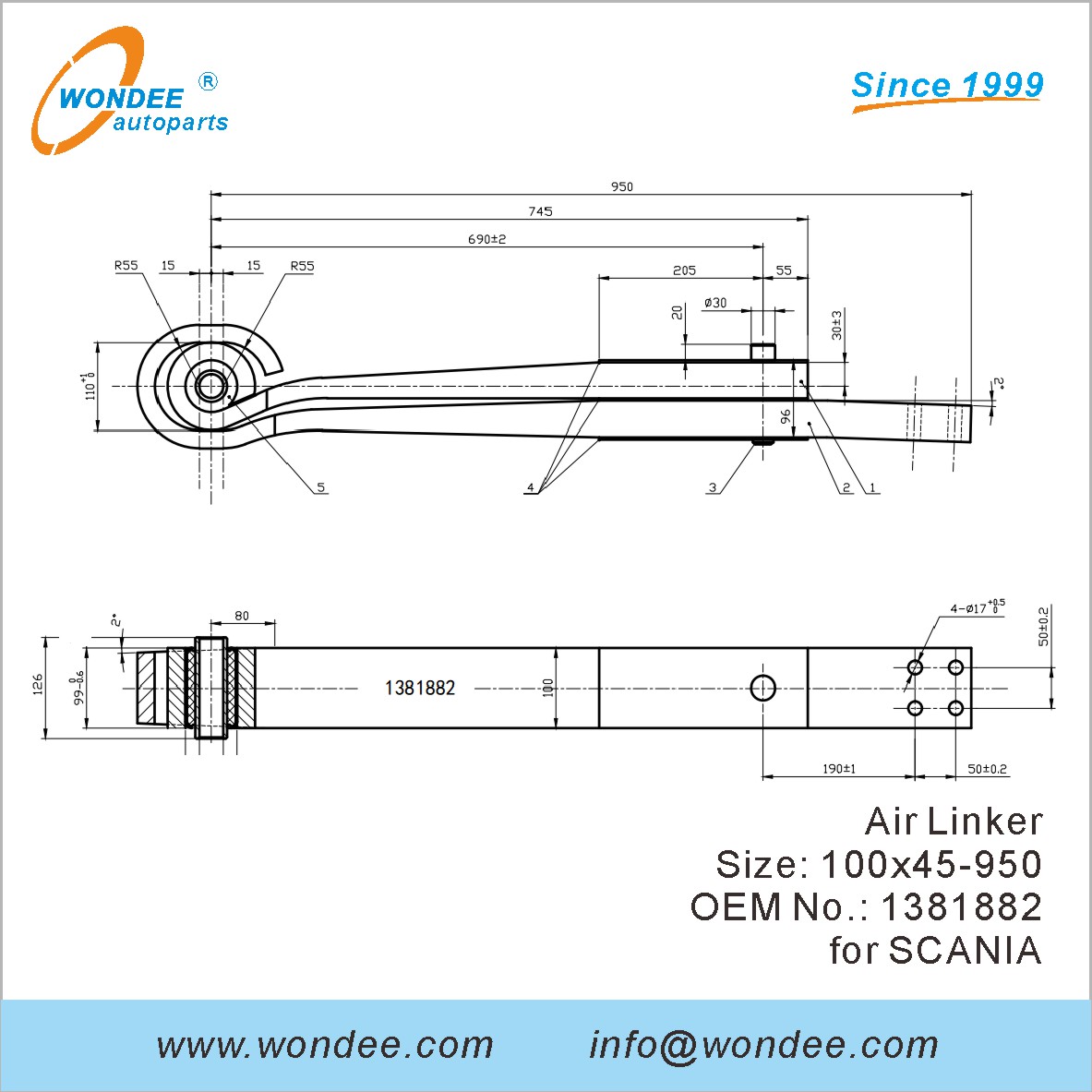 Wondee Autoparts Air Linker OEM 1381882 для Scania