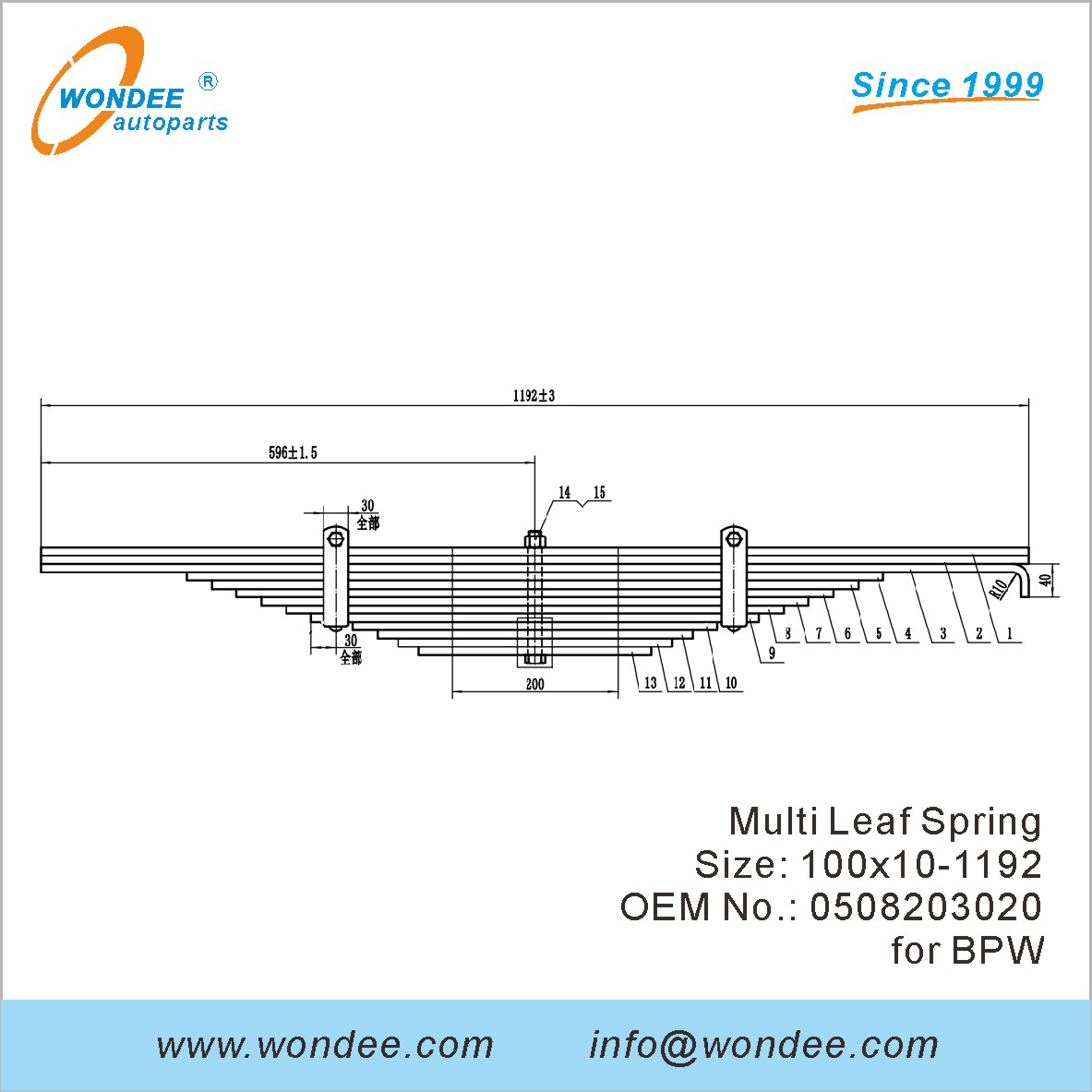 Wondee Heavy Duty Truck Leaf Spring OEM 0508203020 для BPW