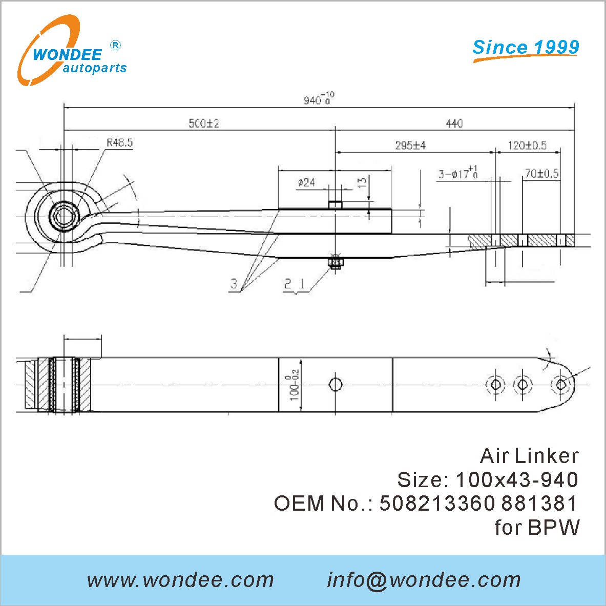 Wondee Autoparts Air Linker OEM 508213360 881381 для BPW