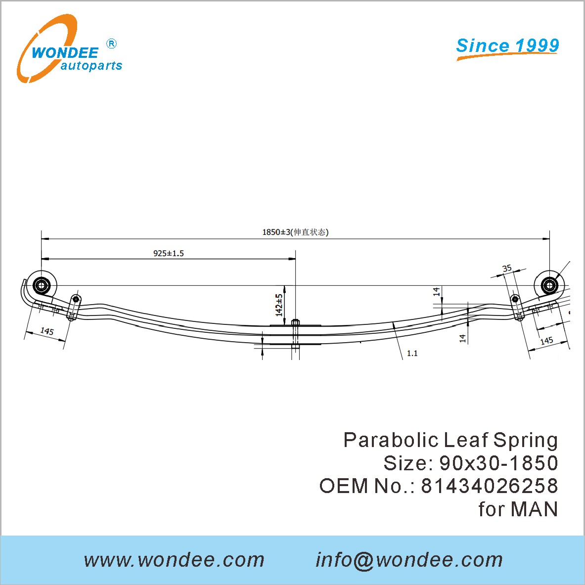 Wondee Light Duty Parabolic Leaf Spring OEM 81434026258 для человека