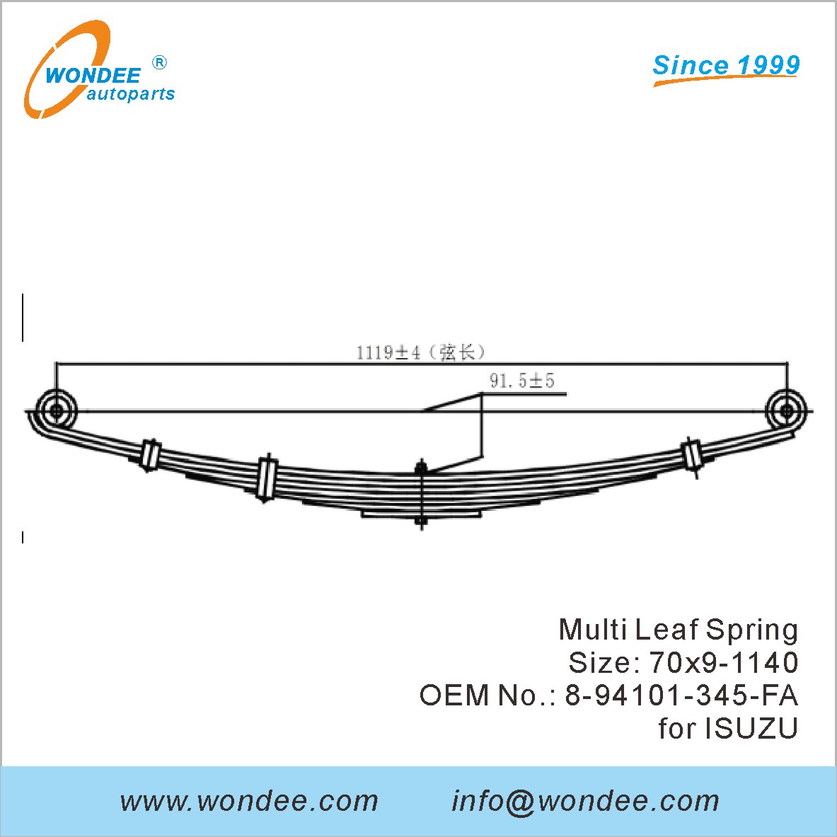 Wondee Light Duty Truck Leaf Spring OEM 8-94101-345-FA для Isuzu