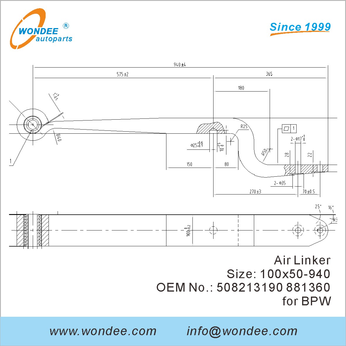 Wondee Autoparts Air Linker OEM 508213190 881360 для BPW