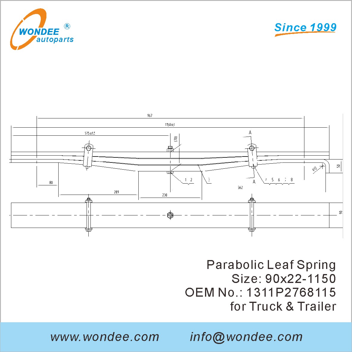 Wondee Light Duty Parabolic Leaf Spring OEM 1311P2768115 для грузовиков и трейлера