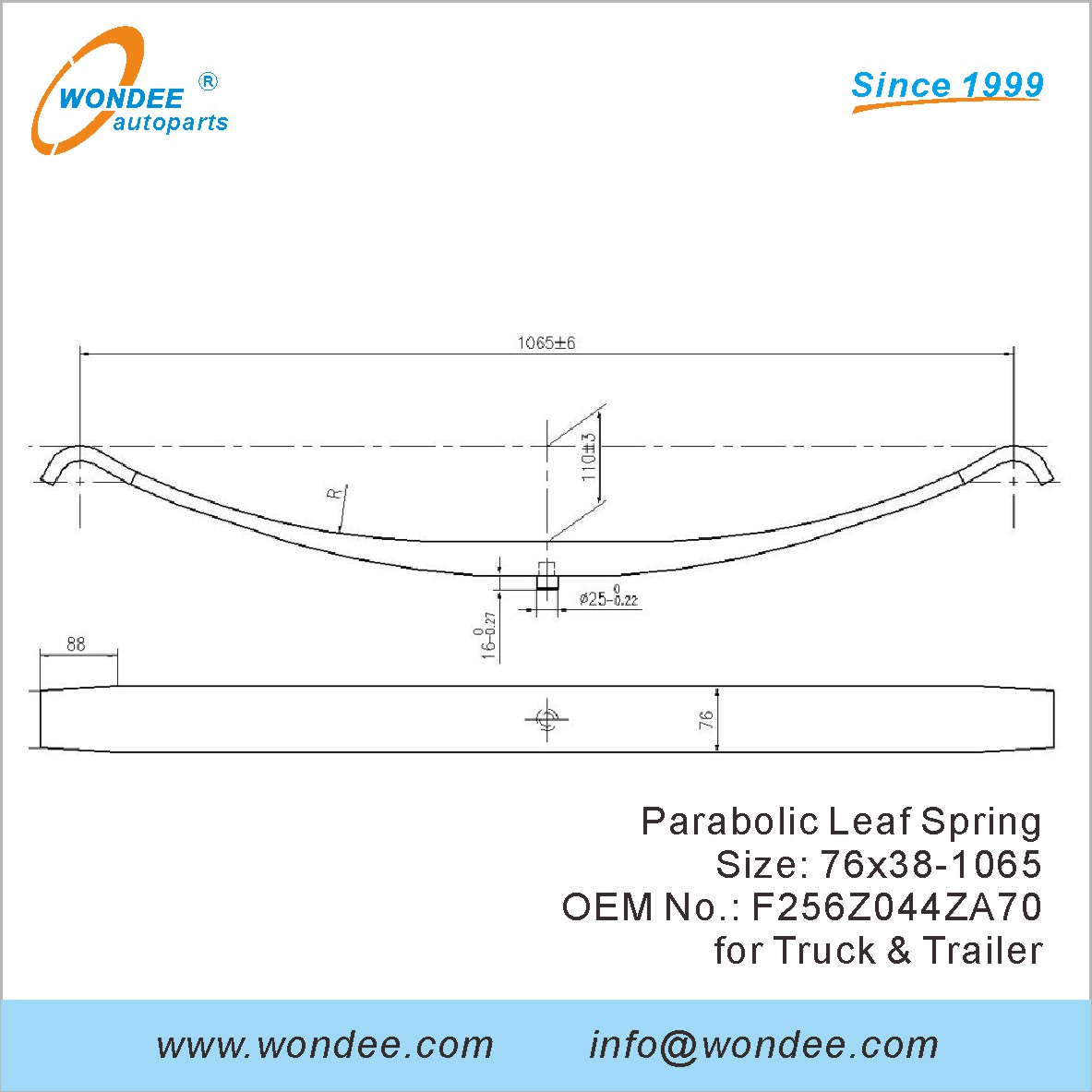 Wondee Light Duty Parabolic Leaf Spring OEM F256Z044ZA70 для грузовиков и трейлера